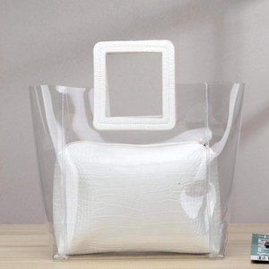 PVC Jelly Waterproof Clear Tote Handbag-White